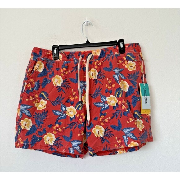 Fair‎ Harbor The Bungalow Water Repellent Swim Trunks Red Tropical Size XXL NWT - Picture 1 of 13